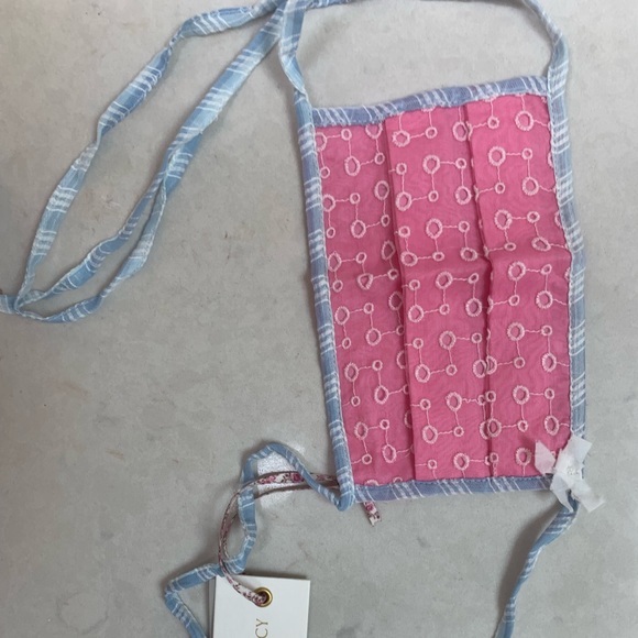 LOVESHACKFANCY💗EMBROIDERED PREPPY PINK/BLUE/WHITE BOW PROTECTIVE FACE MASK TIE - Picture 9 of 11